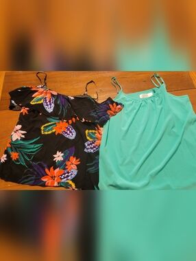 Floral Off-Shoulder Top & Teal Spaghetti-Strap Cami Duo